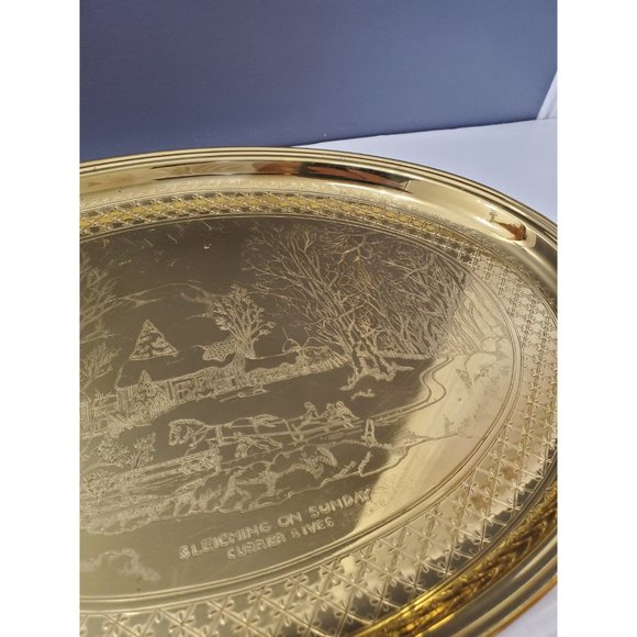 Vintage Brass oval Tray, Engraved Scene, Solid Brass, Catch-all Tray, Re… - Picture 9 of 10
